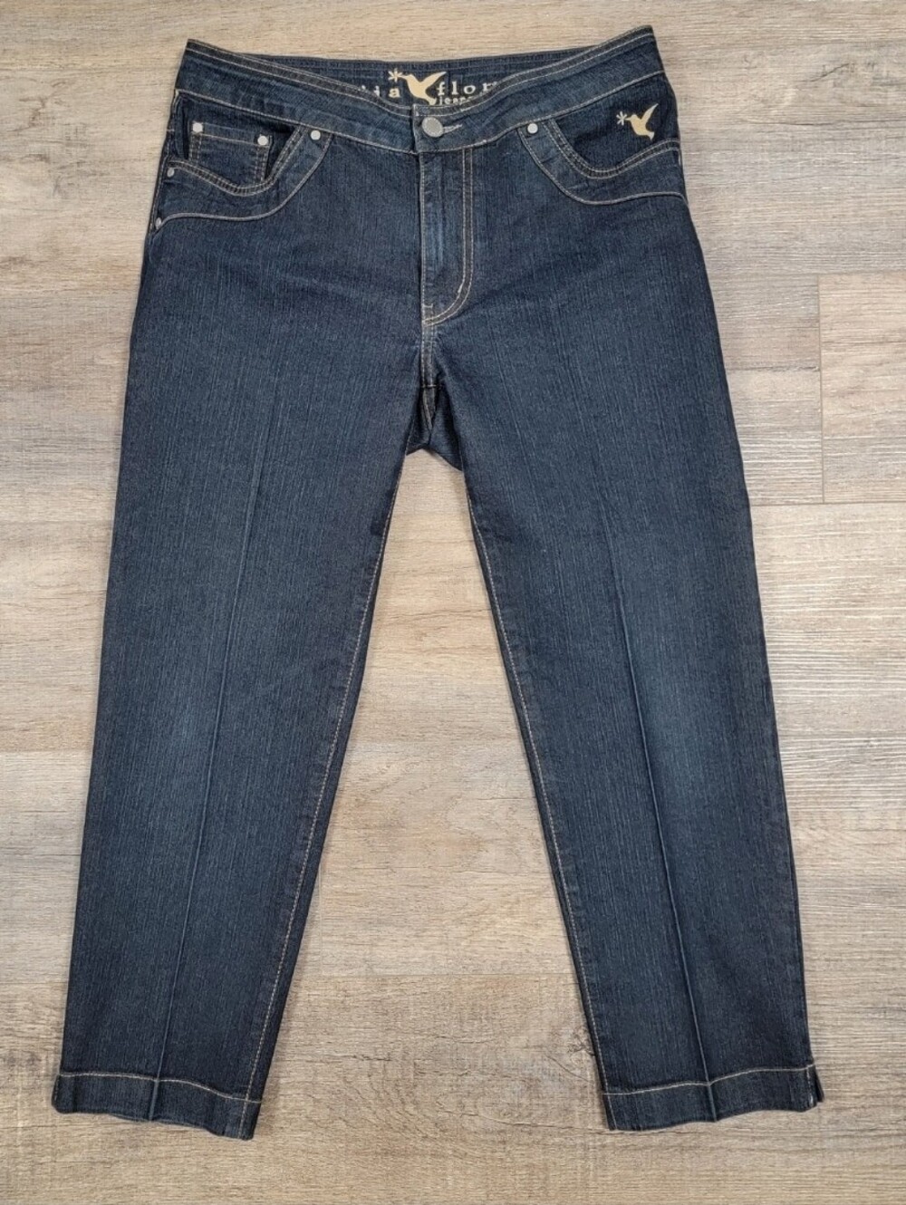 Beija Flor Brasil Y2K Jennifer Capri Jeans Womens Size 10 Dark Wash Logo 5 Pkt